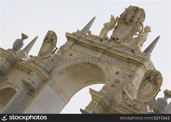 Low angle view of statues on a fountain, La Fontana dell&acute;Immacolatella, Naples, Naples Province, Campania, Italy