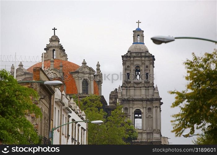 Low angle view of the dome and bell tower of a church, Church of La Concepcion, Convent of La Concepcion, Mexico City, Mexico