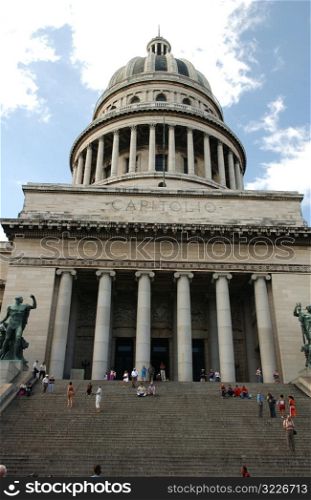 Low angle view of the facade of a government building, Havana, Cuba