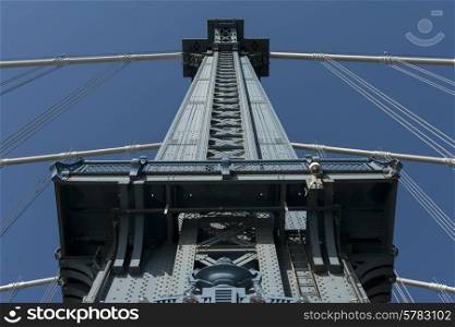 Low angle view of the Manhattan Bridge, Brooklyn, Manhattan, New York City, New York State, USA