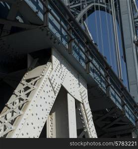 Low angle view of the Manhattan Bridge, Brooklyn, Manhattan, New York City, New York State, USA