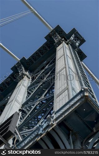 Low angle view of the Manhattan Bridge, Dumbo, Manhattan, New York City, New York State, USA