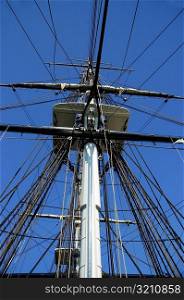 Low angle view of the mast of a sailing ship