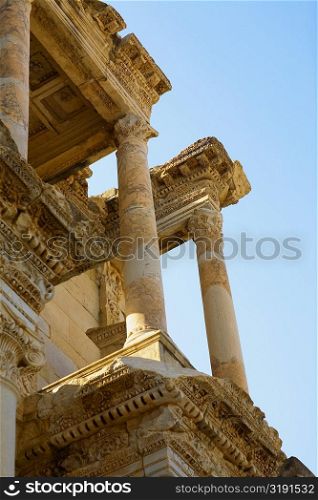Low angle view of the old ruins of a library, Celsus Library, Ephesus, Turkey