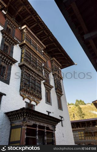 Low angle view of the Rinpung Dzong, Paro District, Bhutan