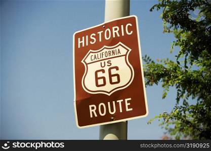 Low angle view of the Route 66 Sign, Los Angeles, California, USA