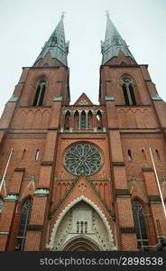 Low angle view of the Uppsala Cathedral, Uppsala, Sweden