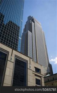 Low angle view of the Wells Fargo Center at Downtown Minneapolis, Hennepin County, Minnesota, USA
