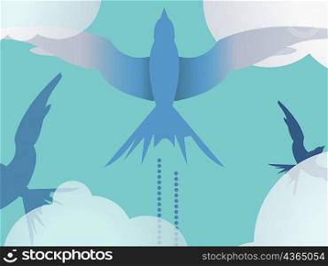 Low angle view of three birds flying in the sky