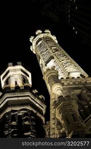 Low angle view of towers at night, Water Tower, Chicago, Illinois, USA