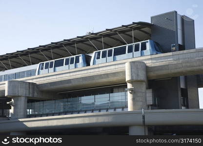 Low angle view of tram at airport.