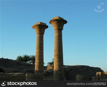 Low angle view of two columns, Temples Of Karnak, Luxor, Egypt