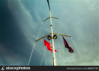 Low angle view of yacht sails.