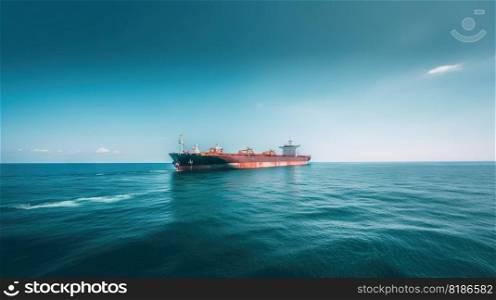 Low angle view on huge fuel tanker ship in the sea. Generative AI.. Low angle view on huge fuel tanker ship in the sea. Generative AI