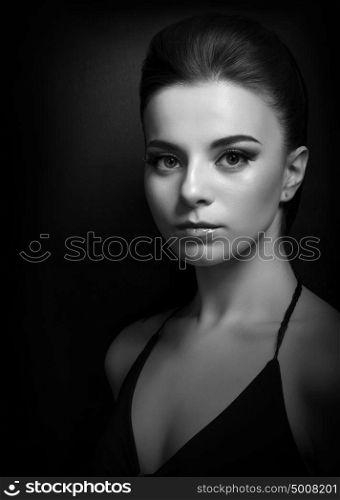 Low key portrait of young girl (monochrome version)