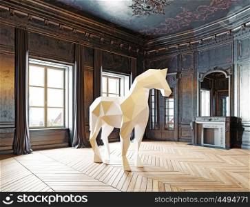 low-poly style horse in the luxury interior. 3d rendering concept