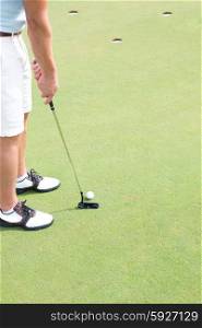 Low section of mid-adult man playing golf