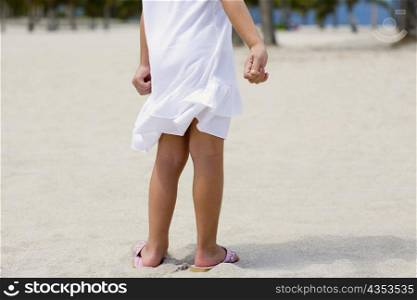 Low section view of a girl standing on the beach