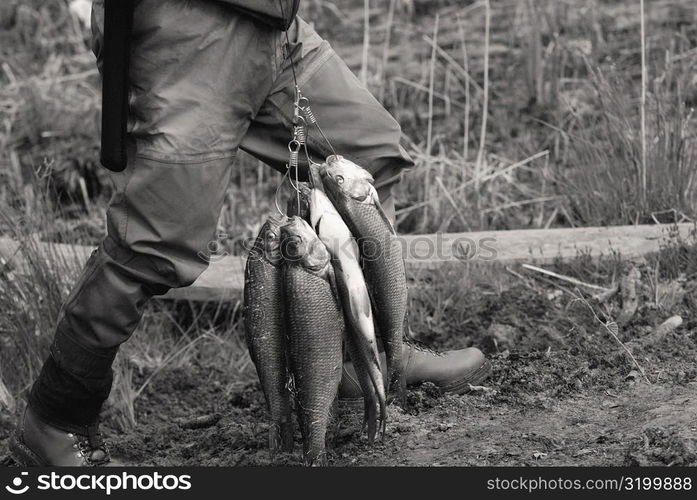 Low section view of a man holding fish