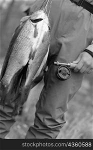 Low section view of a man holding fish