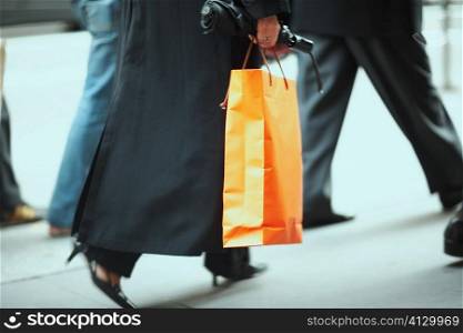 Low section view of a person carrying a shopping bag