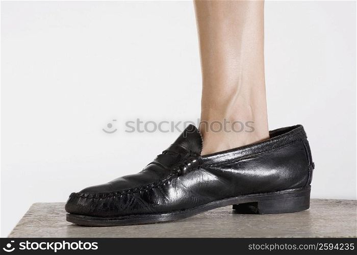 Low section view of a person wearing a shoe