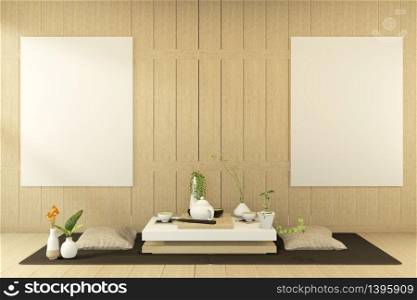 low table and pillow interior mock up Chinese style Room interior. 3D rendering