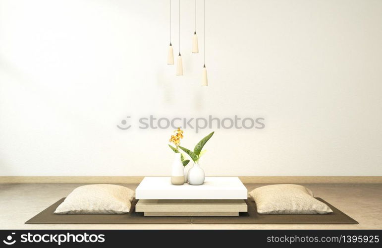 low table and pillow interior mock up Chinese style Room interior. 3D rendering