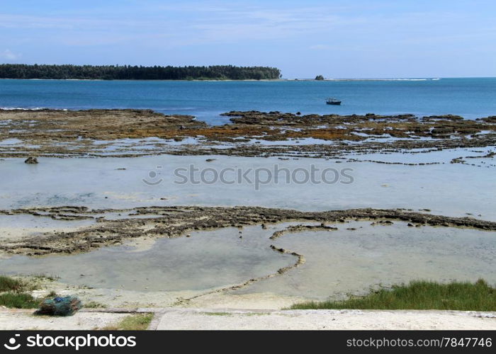 Low tide on sand beach Pantai Sorak in Nias, Indonesia