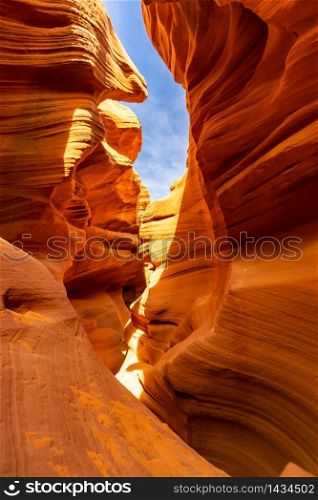 Lower Antelope Canyon or Corkscrew slot canyon National park in the Navajo Reservation near Page, Arizona USA. Antelope canyon is United States landmark and tourist spot.