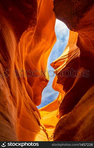 Lower Antelope Canyon or Corkscrew slot canyon National park in the Navajo Reservation near Page, Arizona USA. Antelope canyon is United States landmark and tourist spot.