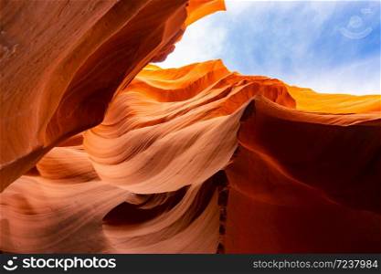 Lower Antelope Canyon or Corkscrew slot canyon National park in the Navajo Reservation near Page, Arizona USA. Antelope canyon is United States landmark and tourist spot.