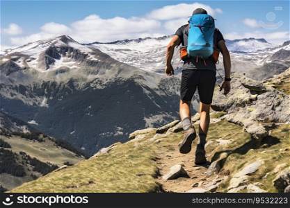 Lower body view of hiker in the Pyrenees mountains