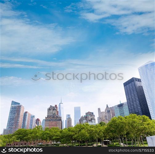 Lower Manhattan New York skyline Battery Park NYC in USA US