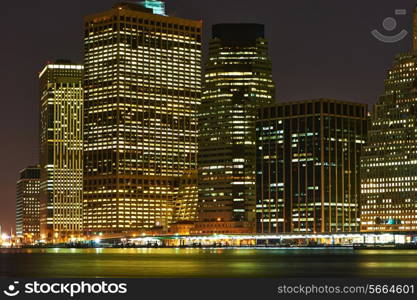 Lower Manhattan skyline view at night from Brooklyn in New York City