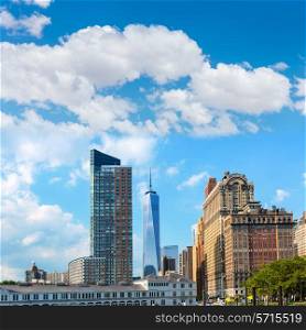 Lower Manhattan with new skyline Freedom Tower New York NYC US