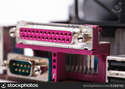 Ltp port on computer&#39;s motherboard close up