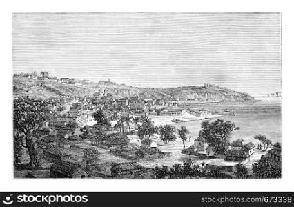 Luanda in Angola, Africa, drawing by Monteiro, vintage engraved illustration. Le Tour du Monde, Travel Journal, 1881