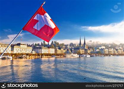 Lucern lake and town waterfront morning view, famous destination in Switzerland