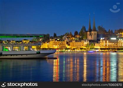 Lucerne lake waterfront and historic architecture evening view, amazing views of Switzerland