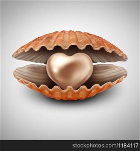 Lucky in love as a pearl shaped as a heart in an open sea shell as a saint valentines romance symbol and dating luck metaphor and finding a true lover in a 3D illustration style.