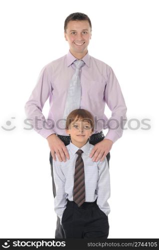 lucky son with the father. Isolated on white background