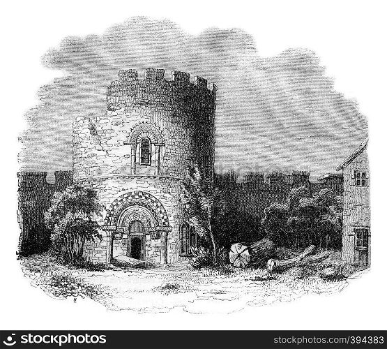 Ludlow castle ruins, Earl of Salop, vintage engraved illustration. Colorful History of England, 1837.