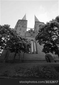 Luebecker Dom in Luebeck bw. Luebecker Dom cathedral church in Luebeck, Germany in black and white