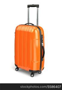 Luggage, Orange suitcase on white isolated background. 3d