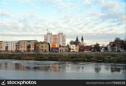 LUGOJ, ROMANIA - 01.02.2016: cityscape over timis river