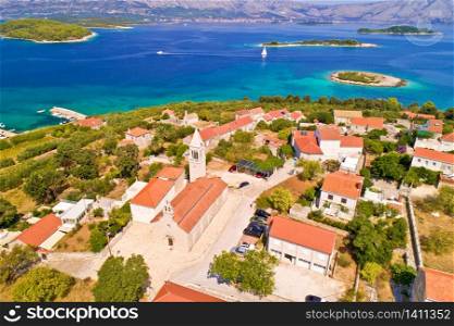 Lumbarda. Korcula island vllage of Lumbarda archipelago aerial view, southern Dalmatia, Croatia