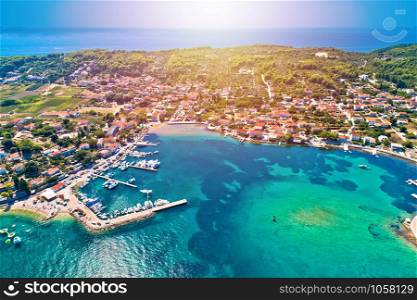 Lumbarda on Korcula island archipelago aerial view, southern Dalmatia, Croatia