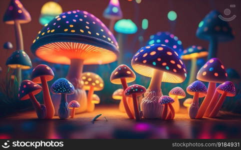 Luminous Colorful Mushrooms in a Psychedelic Space Fantasy. Generative ai