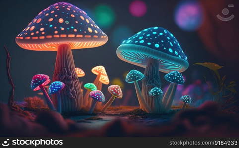 Luminous Colorful Mushrooms in a Psychedelic Space Fantasy. Generative ai